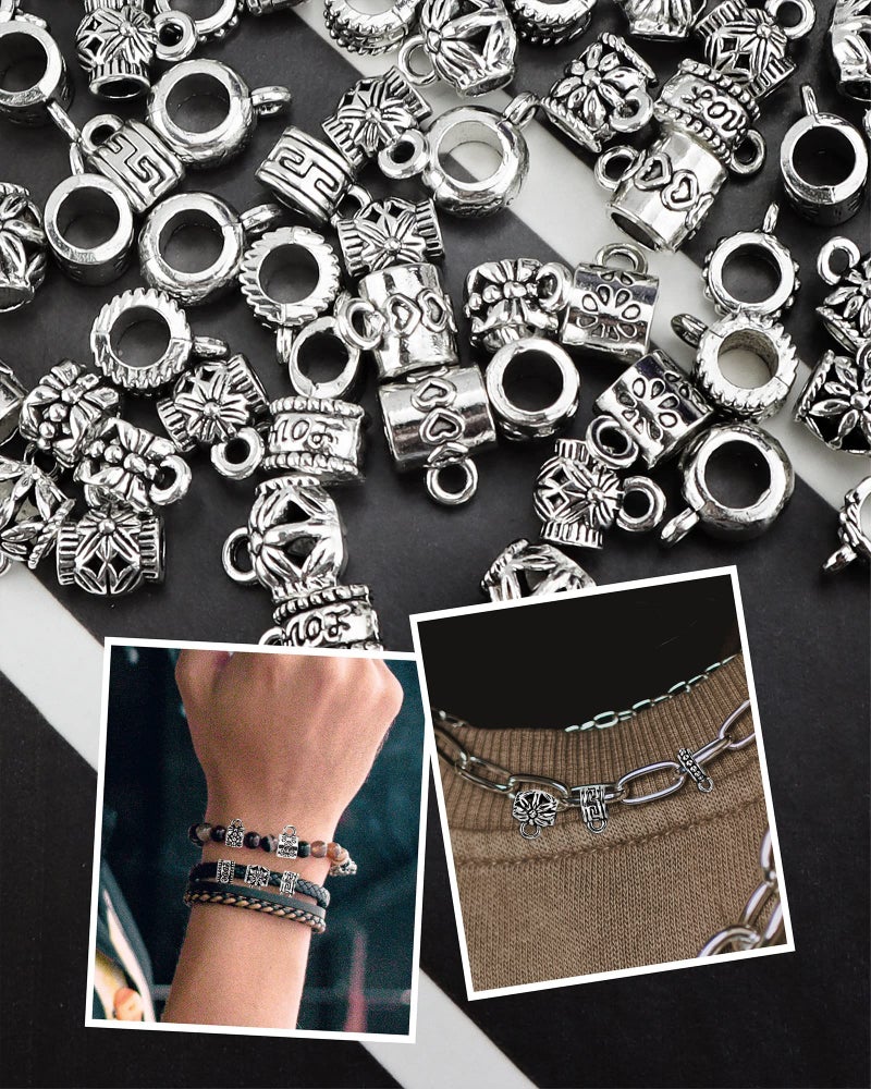 YETOOME 100 Pcs Antique Tibetan Silver Bail Beads  Loose Spacer Bead  Bead Hanger Charm for Jewelry Making DIY Necklace Bracelet  10 Styles - Image 5